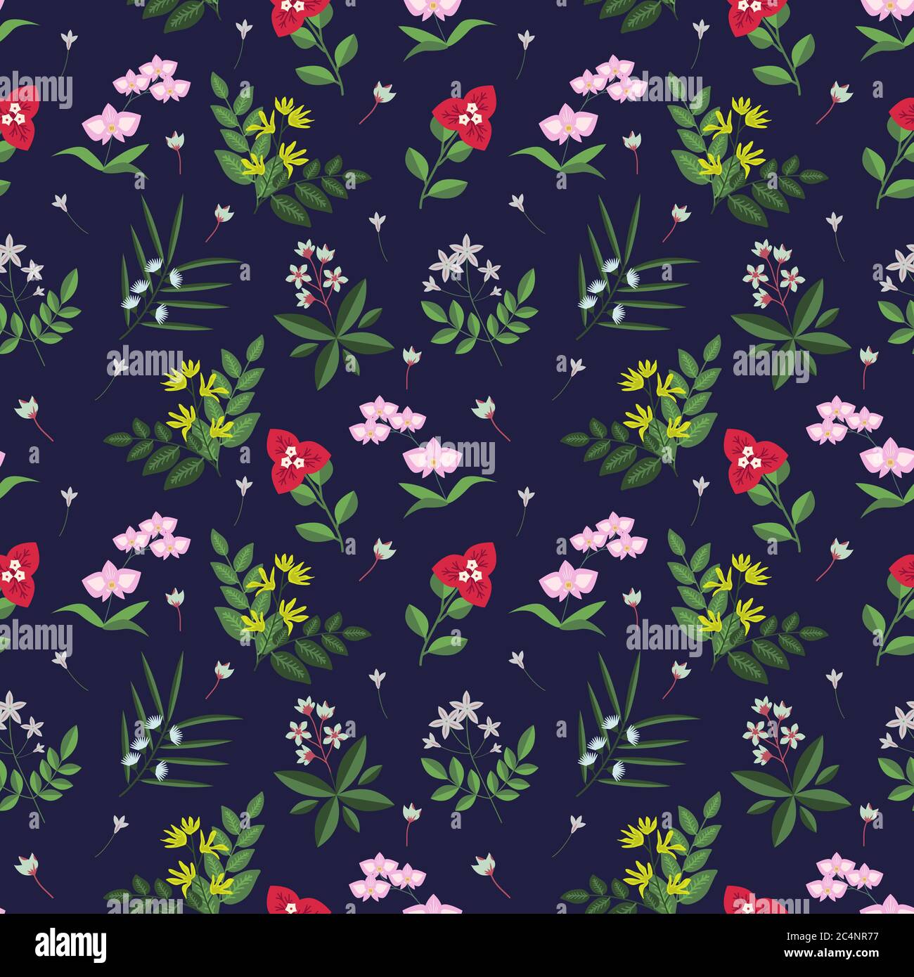 Fleurs tropicales sans couture sur fond bleu foncé Illustration de Vecteur