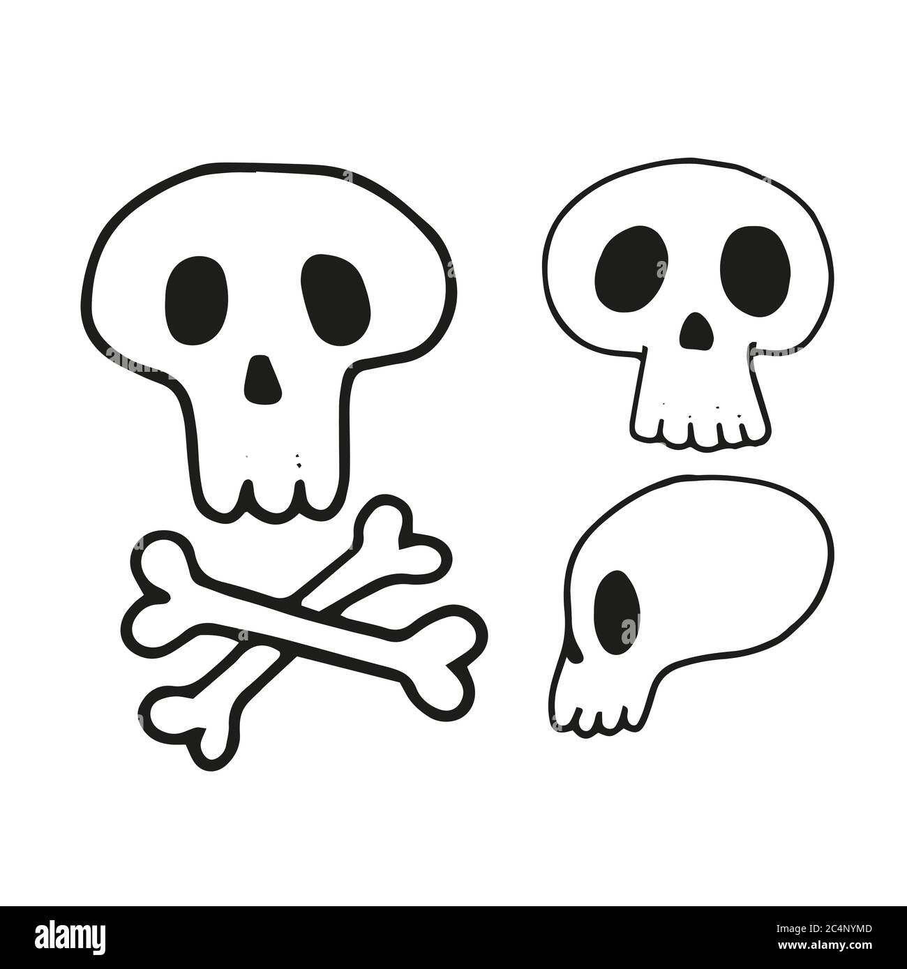 Ensemble de crânes vectoriels. Style dessin animé Illustration de Vecteur