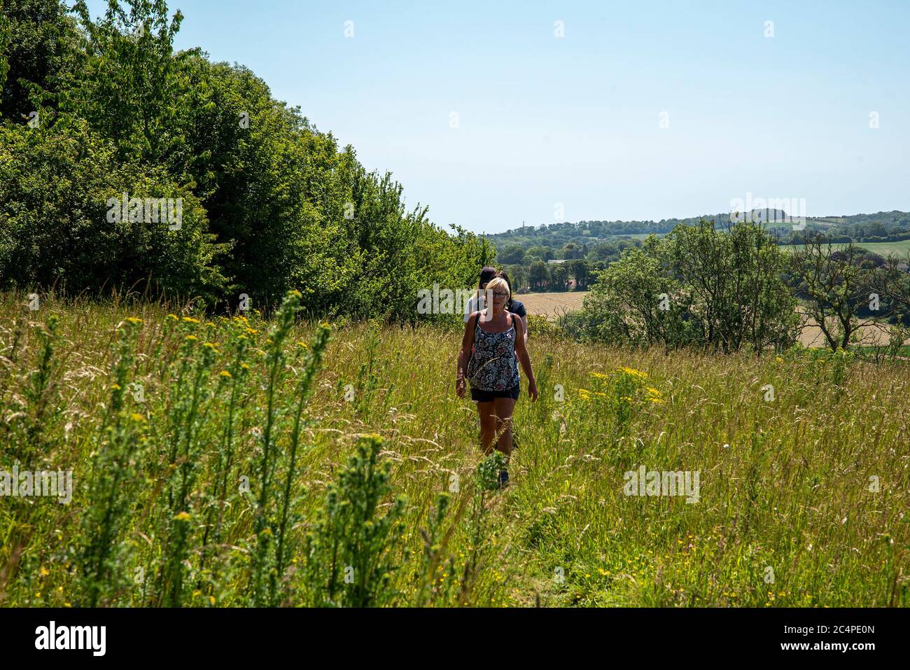 Des femmes d'âge moyen pour une promenade dans la campagne; Kent, Royaume-Uni Banque D'Images Des femmes d'âge moyen pour une promenade dans la campagne; Kent, Royaume-Uni Banque D'Images