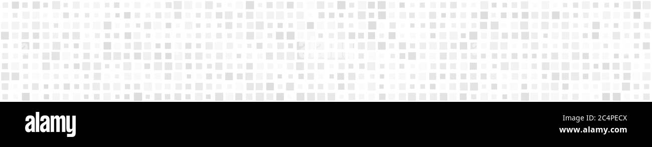 Bannière horizontale abstraite ou arrière-plan de petits carrés ou de pixels de différentes tailles en blanc. Illustration de Vecteur