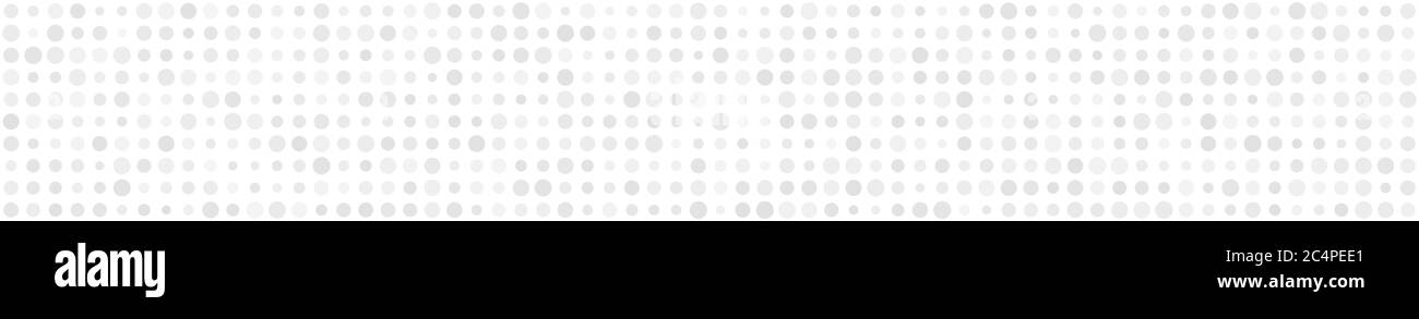 Bannière horizontale abstraite ou arrière-plan de petits cercles ou de pixels de différentes tailles en blanc. Illustration de Vecteur