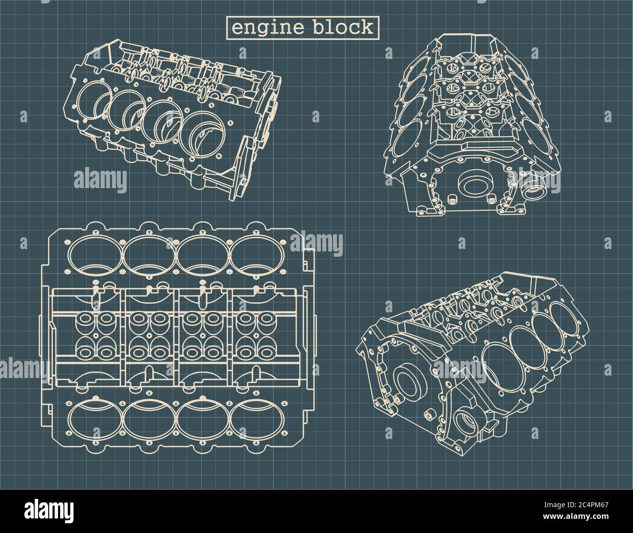 Illustration vectorielle stylisée des dessins du bloc-cylindres du moteur en V. Illustration de Vecteur