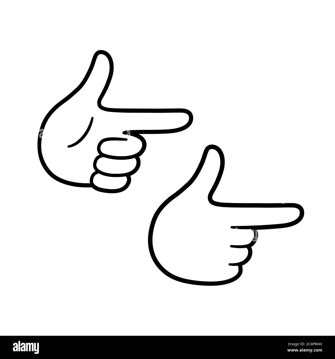 Mouvement de main de dessin animé montrant des pistolets de doigt. Dessin simple en noir et blanc. Illustration vectorielle isolée. Illustration de Vecteur