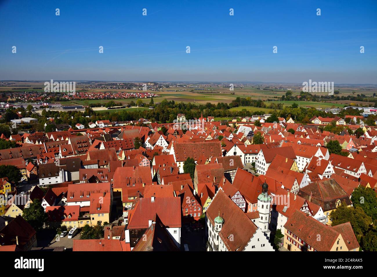 Vue sur la Tour de l'église Saint-Georges au Moyen-âge Histoire ville de Nördlingen, Bavière, Allemagne, Europe. Banque D'Images