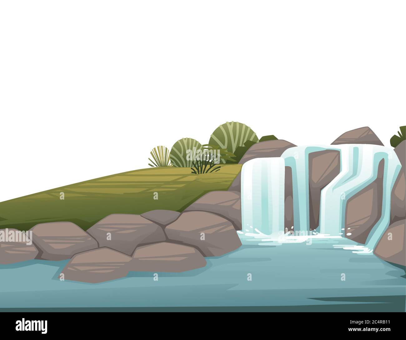 Paysage de campagne cascade sur des rochers dessin animé dessin vectoriel plat illustration Illustration de Vecteur