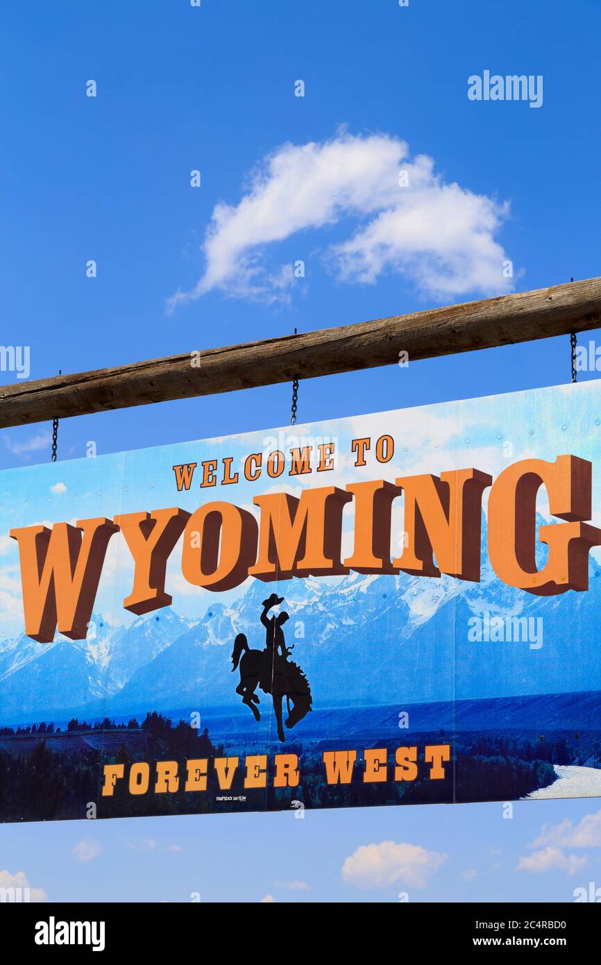 Bienvenue au panneau Wyoming sur l'Interstate 25, Cheyenne, Wyoming, USA Banque D'Images