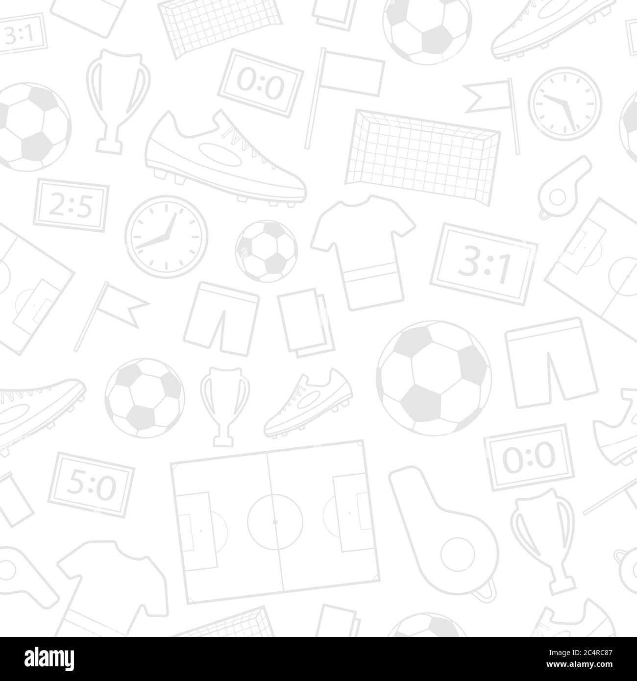 Motif sans couture des symboles du football, gris clair sur blanc Illustration de Vecteur