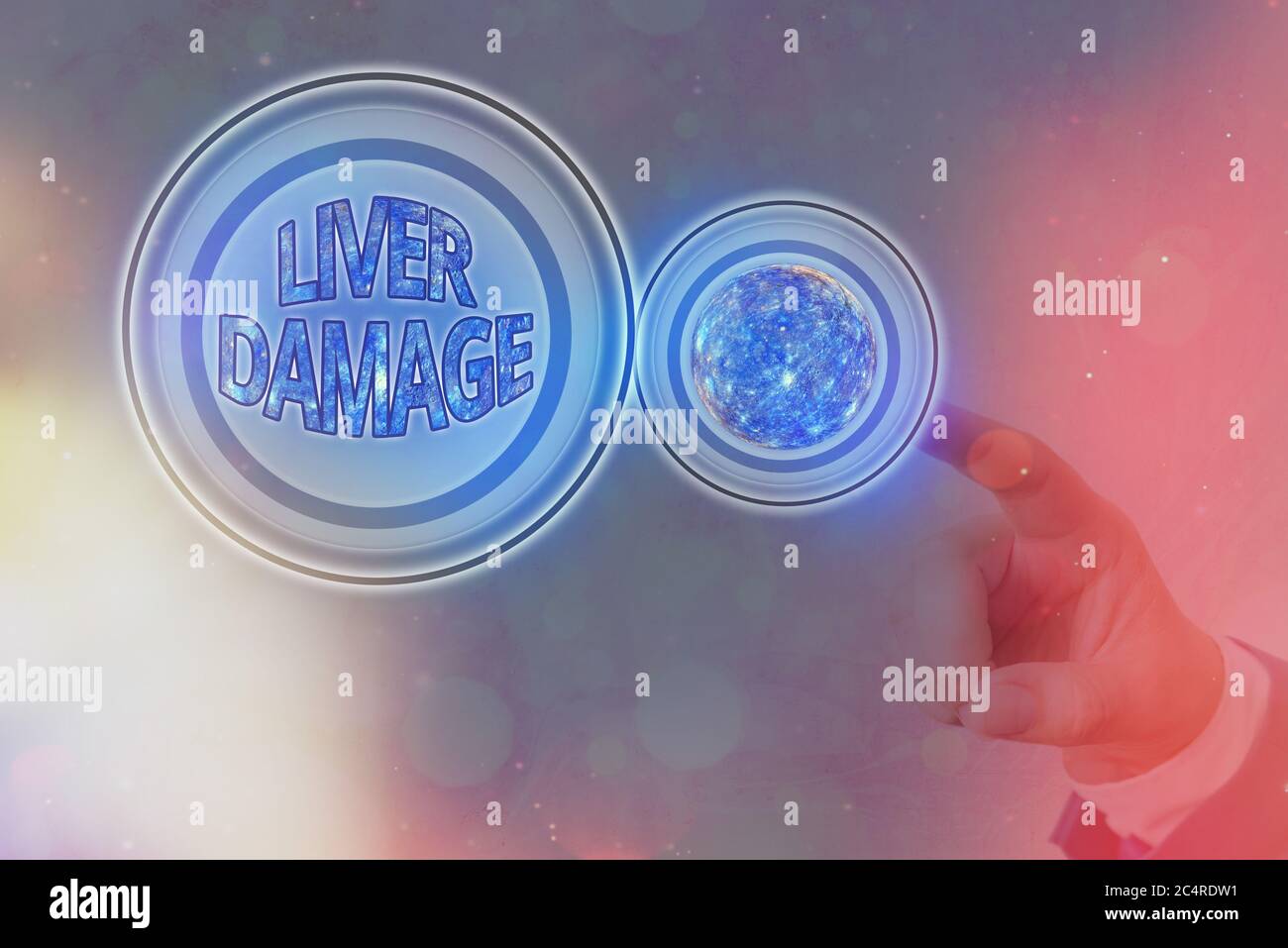 Signe textuel montrant des lésions hépatiques. Photo d'affaires présentant tout désordre de la cirrhose du foie ou de la cicatrisation du foie icônes futuristes système solaire. Banque D'Images