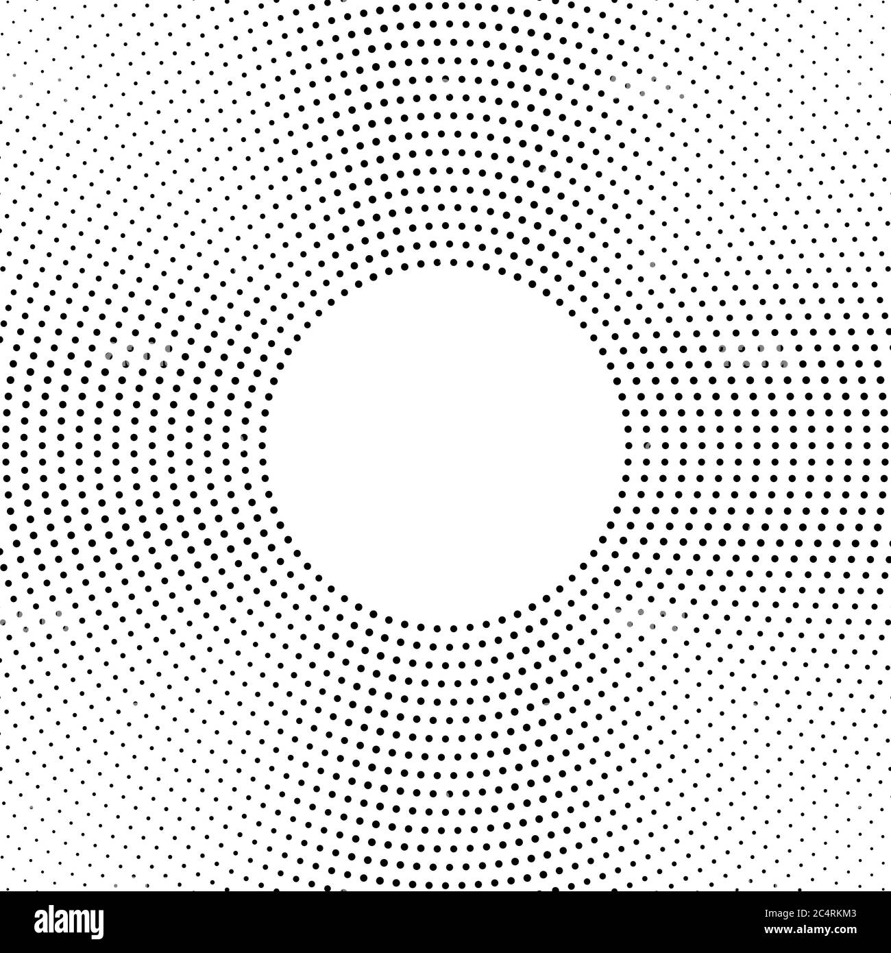 Arrière-plan en pointillés demi-tons distribués de façon circulaire. Motif vectoriel d'effet demi-ton. Points circulaires isolés sur fond blanc. Illustration de Vecteur