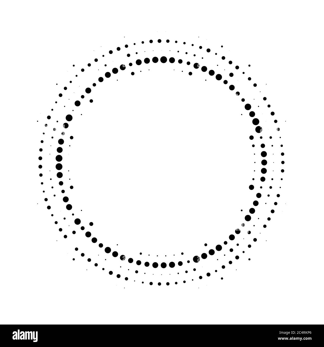 Arrière-plan en pointillés demi-tons distribués de façon circulaire. Motif vectoriel d'effet demi-ton. Points circulaires isolés sur fond blanc. Illustration de Vecteur
