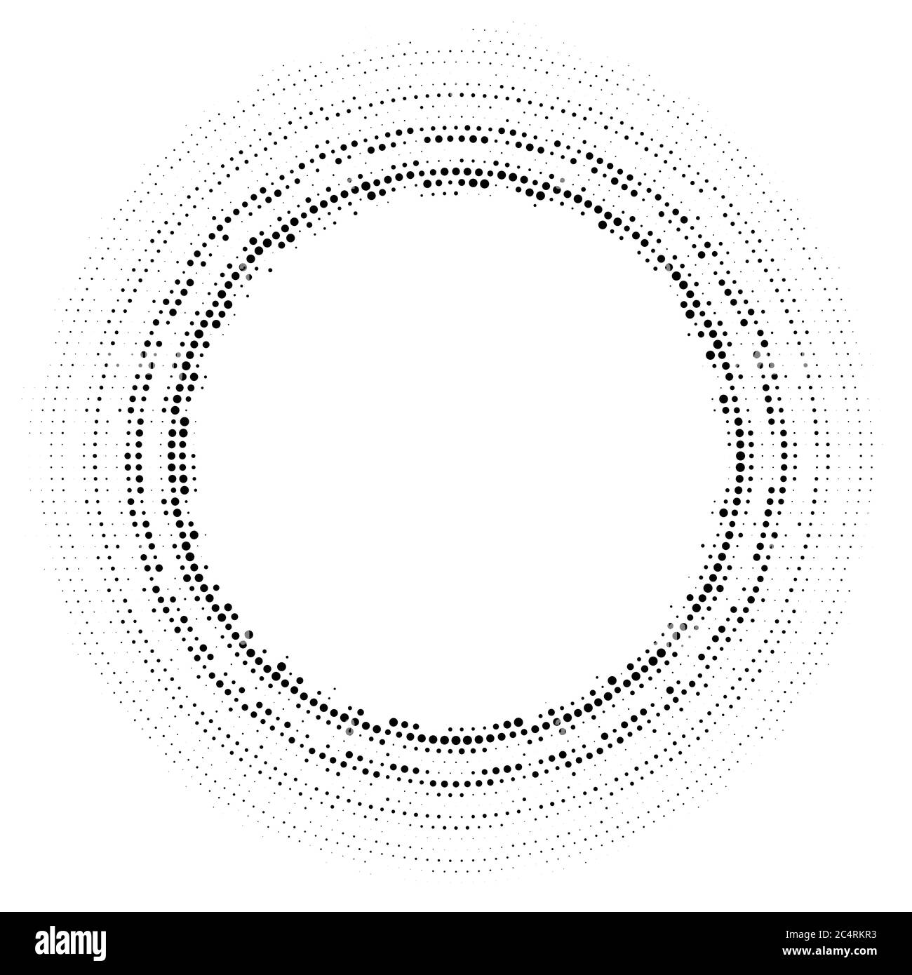 Arrière-plan en pointillés demi-tons distribués de façon circulaire. Motif vectoriel d'effet demi-ton. Points circulaires isolés sur fond blanc. Illustration de Vecteur