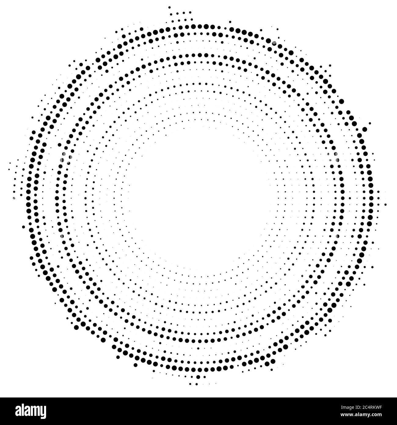 Arrière-plan en pointillés demi-tons distribués de façon circulaire. Motif vectoriel d'effet demi-ton. Points circulaires isolés sur fond blanc. Illustration de Vecteur
