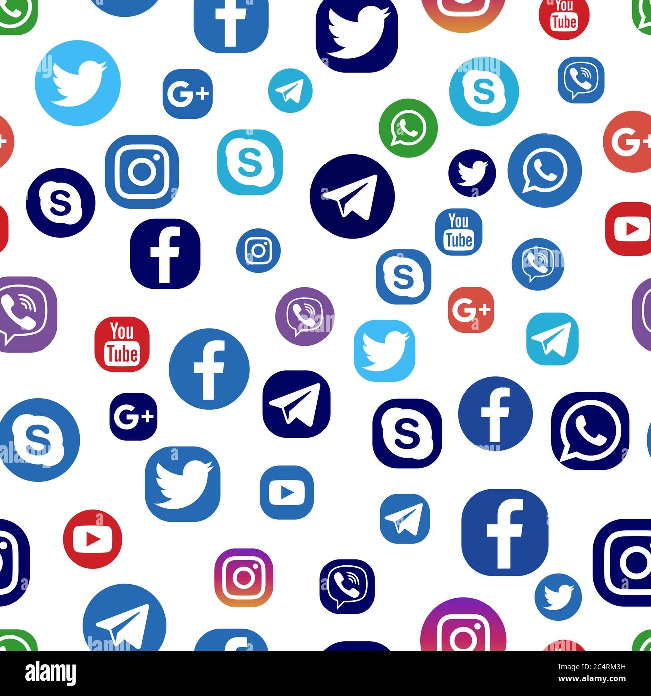 VORONEZH, RUSSIE - 8 AVRIL 2020 : modèle sans couture de diverses icônes plates de médias sociaux dans des couleurs standard et noires. Facebook, Twitter, Instagram Illustration de Vecteur