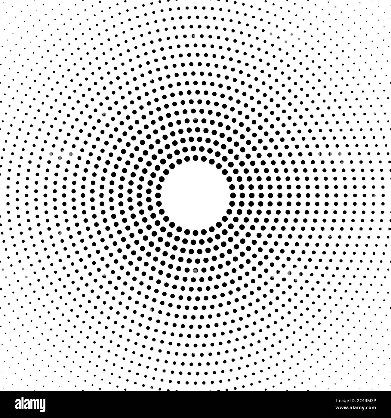 Arrière-plan en pointillés demi-tons distribués de façon circulaire. Motif vectoriel d'effet demi-ton. Points circulaires isolés sur fond blanc. Illustration de Vecteur