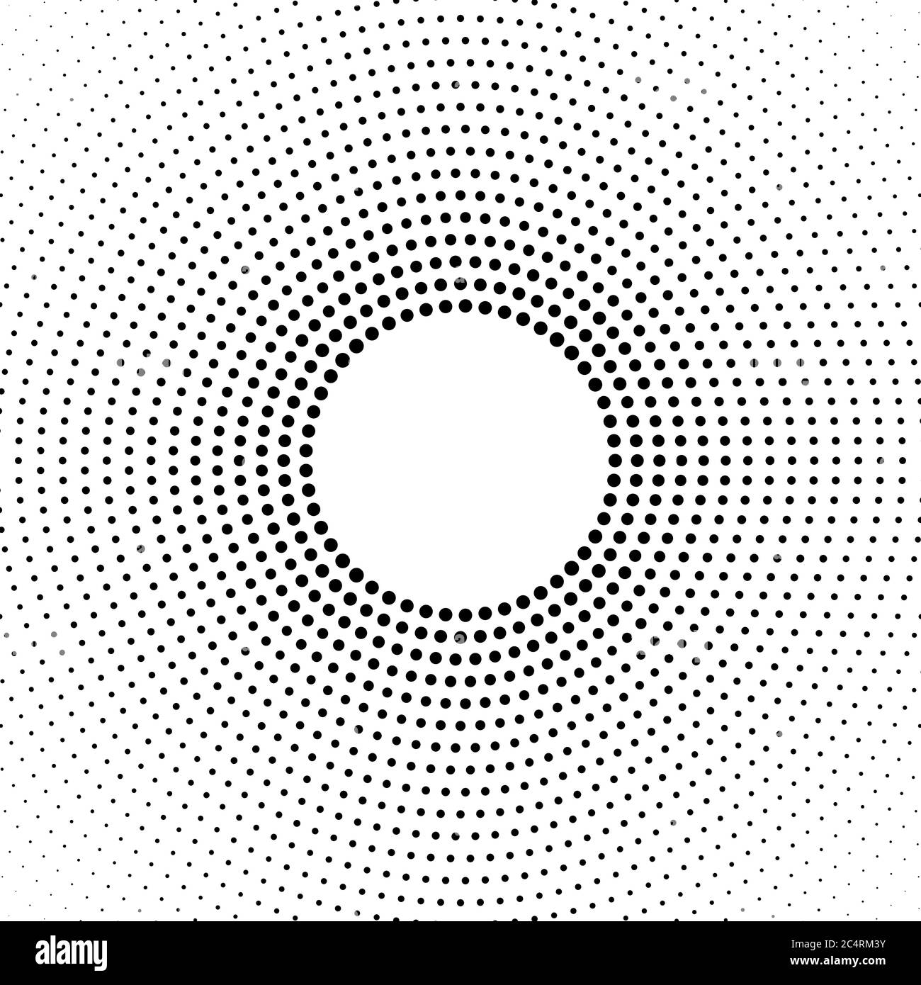 Arrière-plan en pointillés demi-tons distribués de façon circulaire. Motif vectoriel d'effet demi-ton. Points circulaires isolés sur fond blanc. Illustration de Vecteur