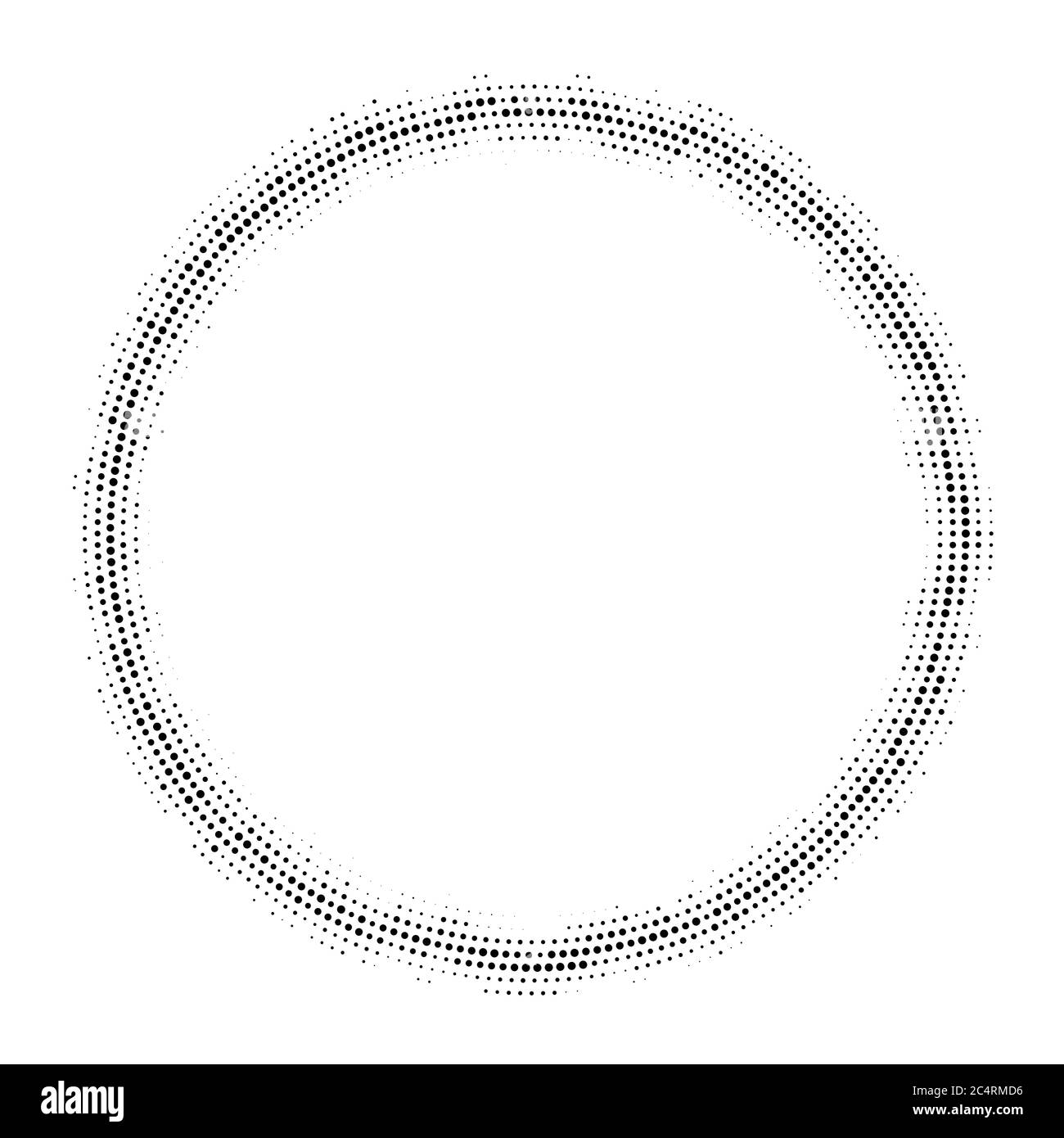 Arrière-plan en pointillés demi-tons distribués de façon circulaire. Motif vectoriel d'effet demi-ton. Points circulaires isolés sur fond blanc. Illustration de Vecteur