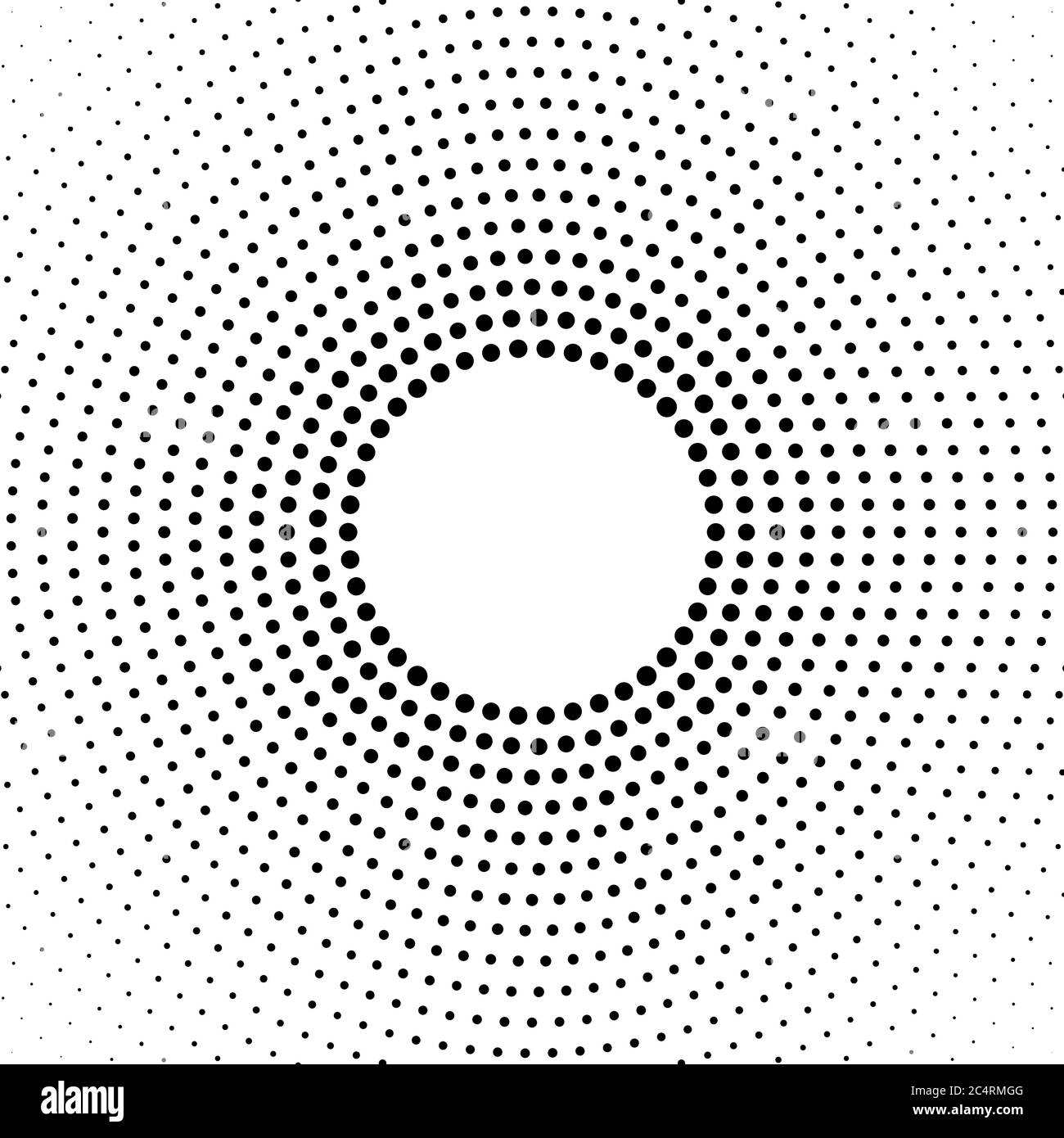 Arrière-plan en pointillés demi-tons distribués de façon circulaire. Motif vectoriel d'effet demi-ton. Points circulaires isolés sur fond blanc. Illustration de Vecteur