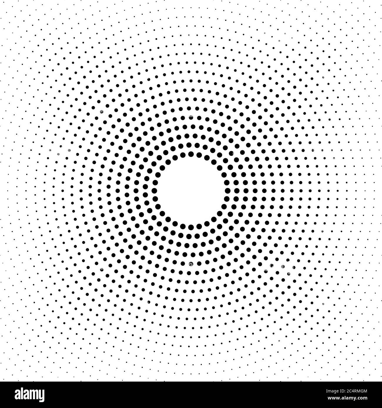 Arrière-plan en pointillés demi-tons distribués de façon circulaire. Motif vectoriel d'effet demi-ton. Points circulaires isolés sur fond blanc. Illustration de Vecteur