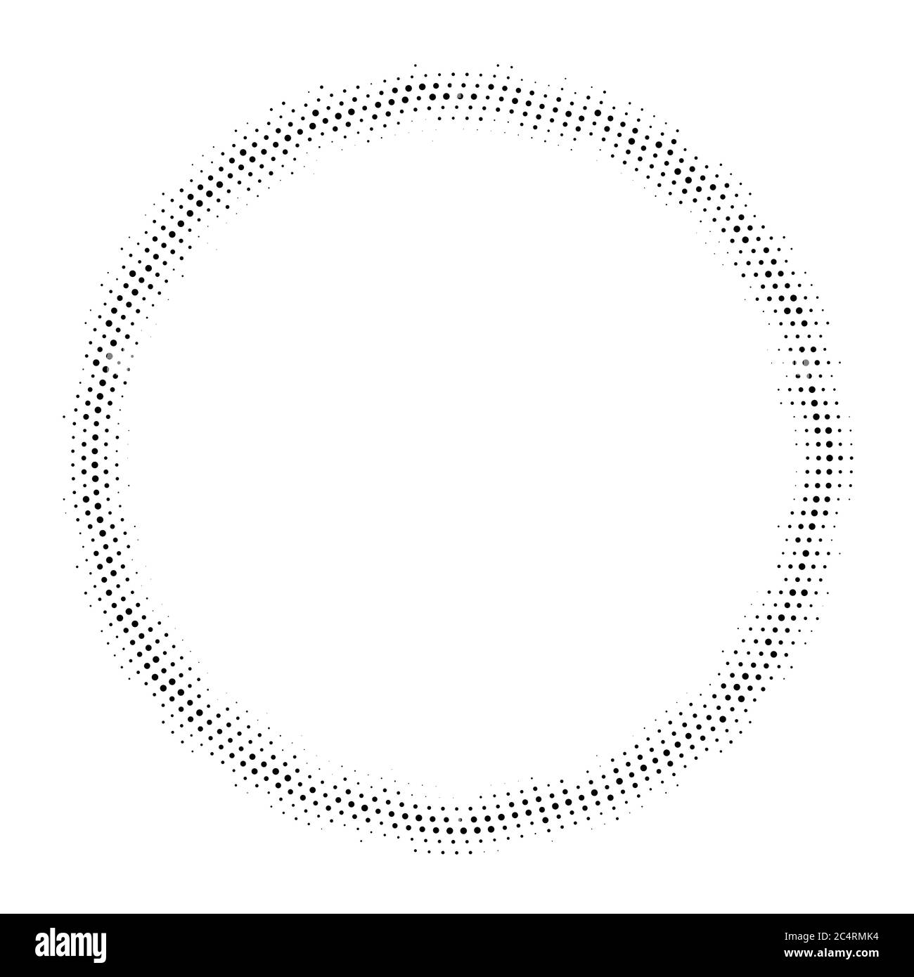 Arrière-plan en pointillés demi-tons distribués de façon circulaire. Motif vectoriel d'effet demi-ton. Points circulaires isolés sur fond blanc. Illustration de Vecteur