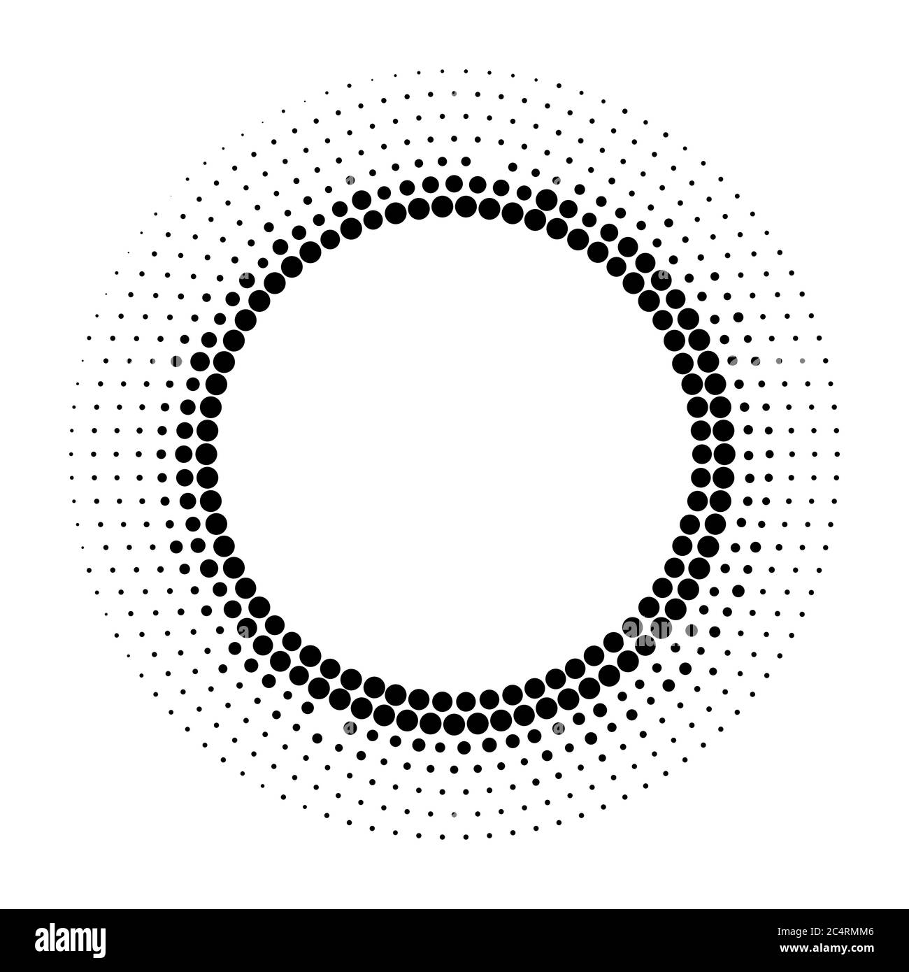 Arrière-plan en pointillés demi-tons distribués de façon circulaire. Motif vectoriel d'effet demi-ton. Points circulaires isolés sur fond blanc. Illustration de Vecteur