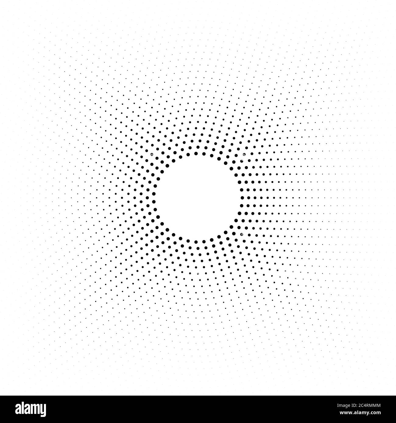 Arrière-plan en pointillés demi-tons distribués de façon circulaire. Motif vectoriel d'effet demi-ton. Points circulaires isolés sur fond blanc. Illustration de Vecteur