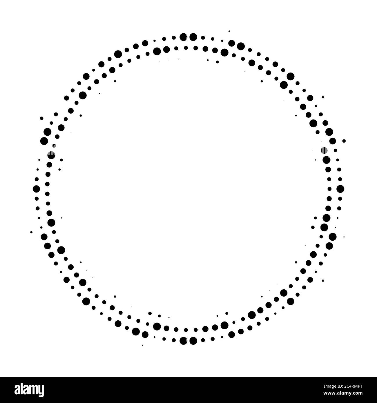 Arrière-plan en pointillés demi-tons distribués de façon circulaire. Motif vectoriel d'effet demi-ton. Points circulaires isolés sur fond blanc. Illustration de Vecteur