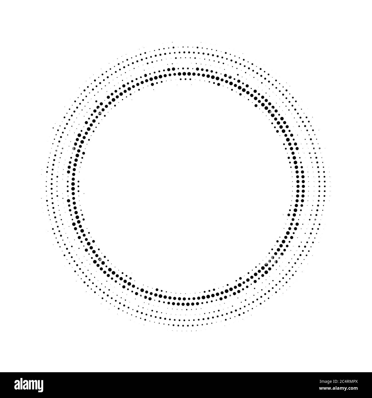 Arrière-plan en pointillés demi-tons distribués de façon circulaire. Motif vectoriel d'effet demi-ton. Points circulaires isolés sur fond blanc. Illustration de Vecteur