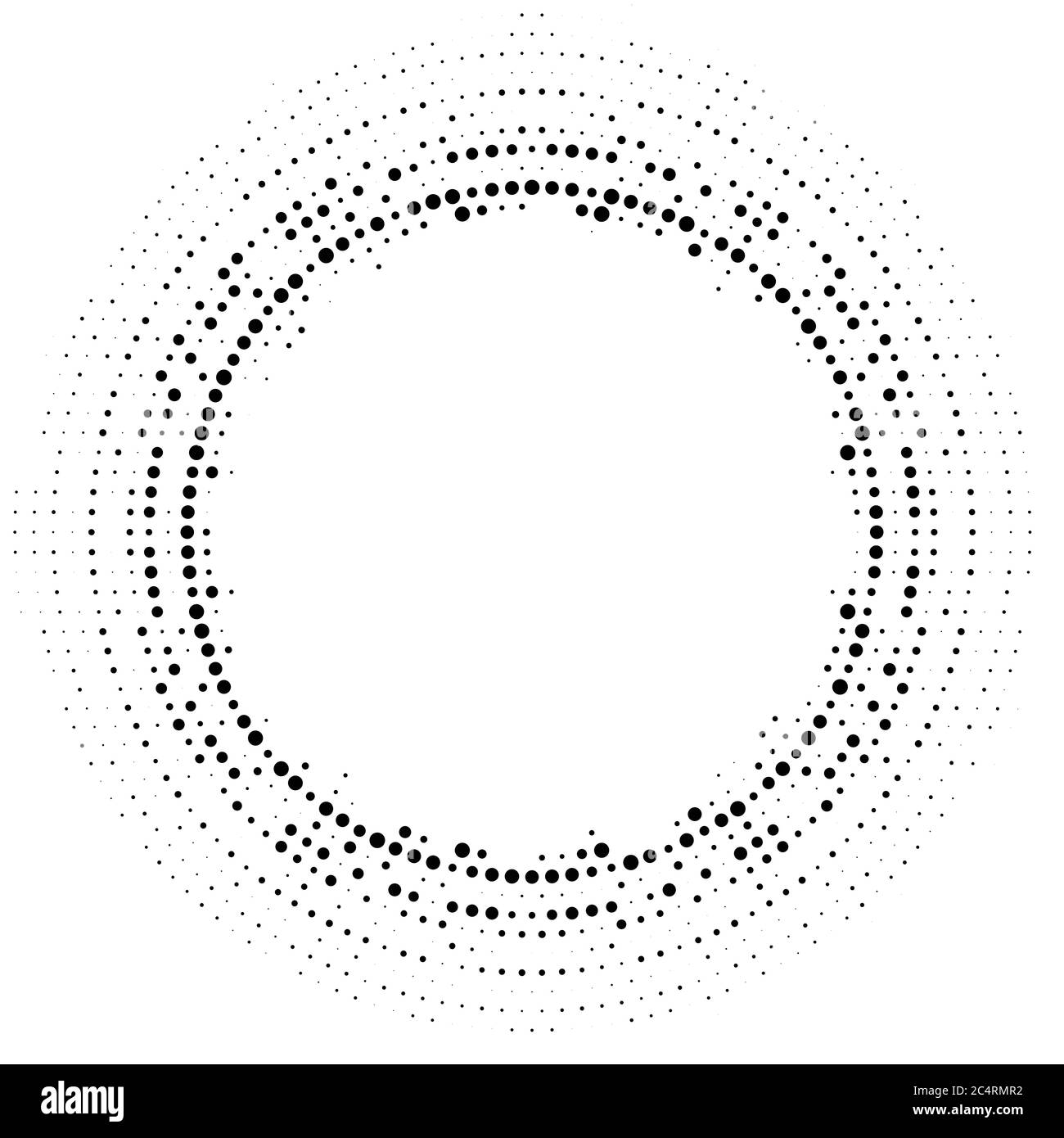 Arrière-plan en pointillés demi-tons distribués de façon circulaire. Motif vectoriel d'effet demi-ton. Points circulaires isolés sur fond blanc. Illustration de Vecteur