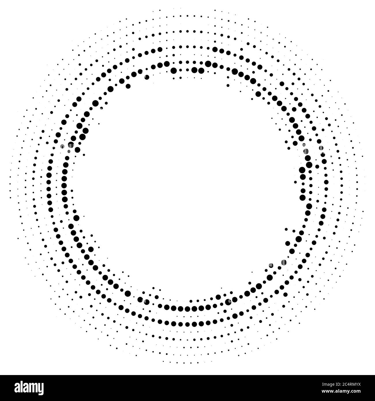 Arrière-plan en pointillés demi-tons distribués de façon circulaire. Motif vectoriel d'effet demi-ton. Points circulaires isolés sur fond blanc. Illustration de Vecteur