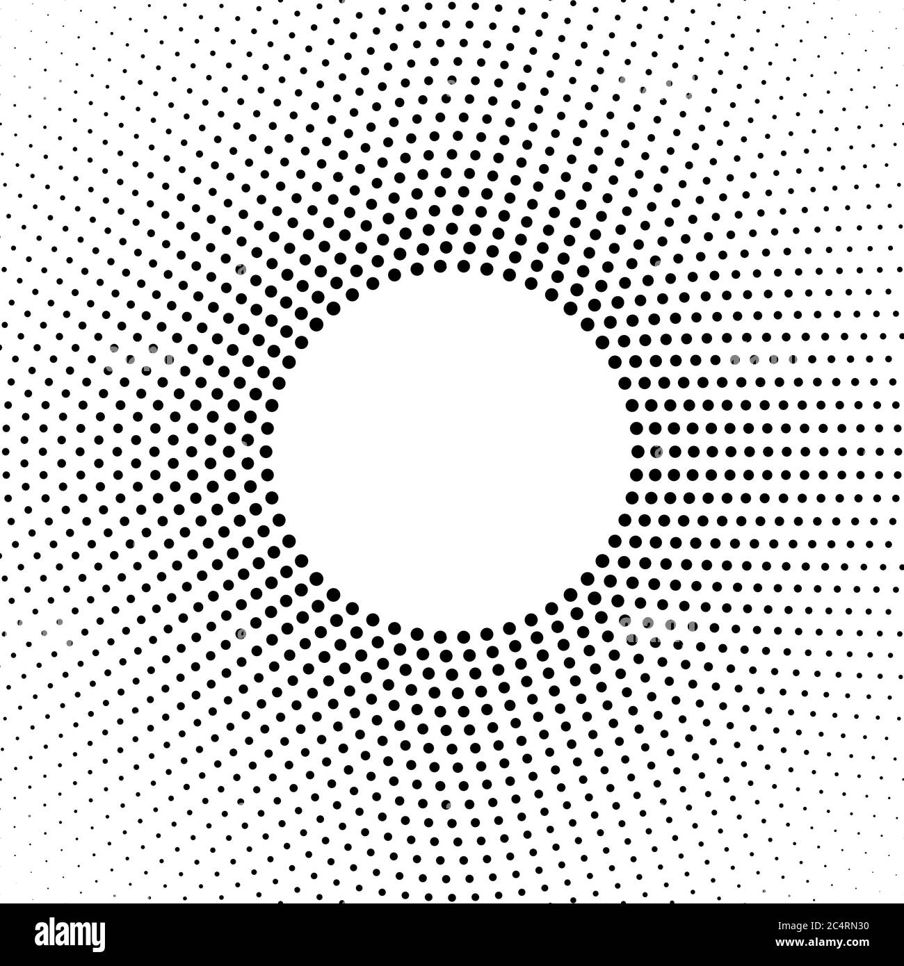 Arrière-plan en pointillés demi-tons distribués de façon circulaire. Motif vectoriel d'effet demi-ton. Points circulaires isolés sur fond blanc. Illustration de Vecteur