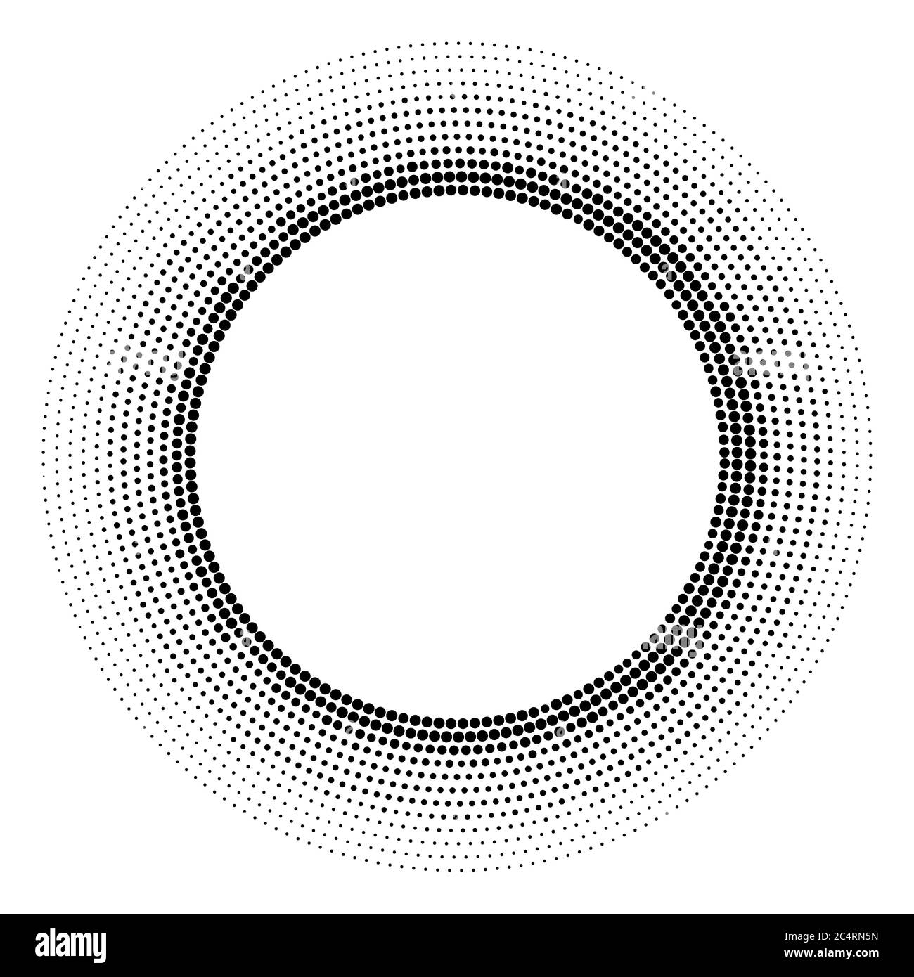 Arrière-plan en pointillés demi-tons distribués de façon circulaire. Motif vectoriel d'effet demi-ton. Points circulaires isolés sur fond blanc. Illustration de Vecteur