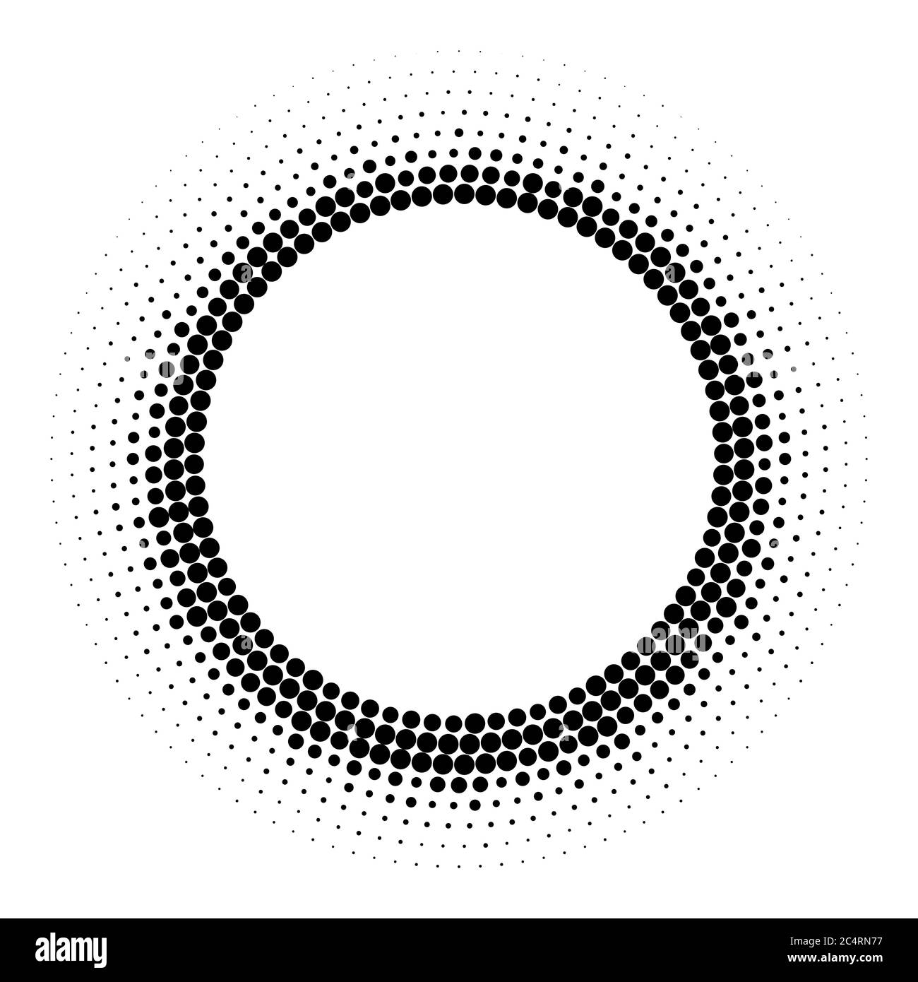 Arrière-plan en pointillés demi-tons distribués de façon circulaire. Motif vectoriel d'effet demi-ton. Points circulaires isolés sur fond blanc. Illustration de Vecteur