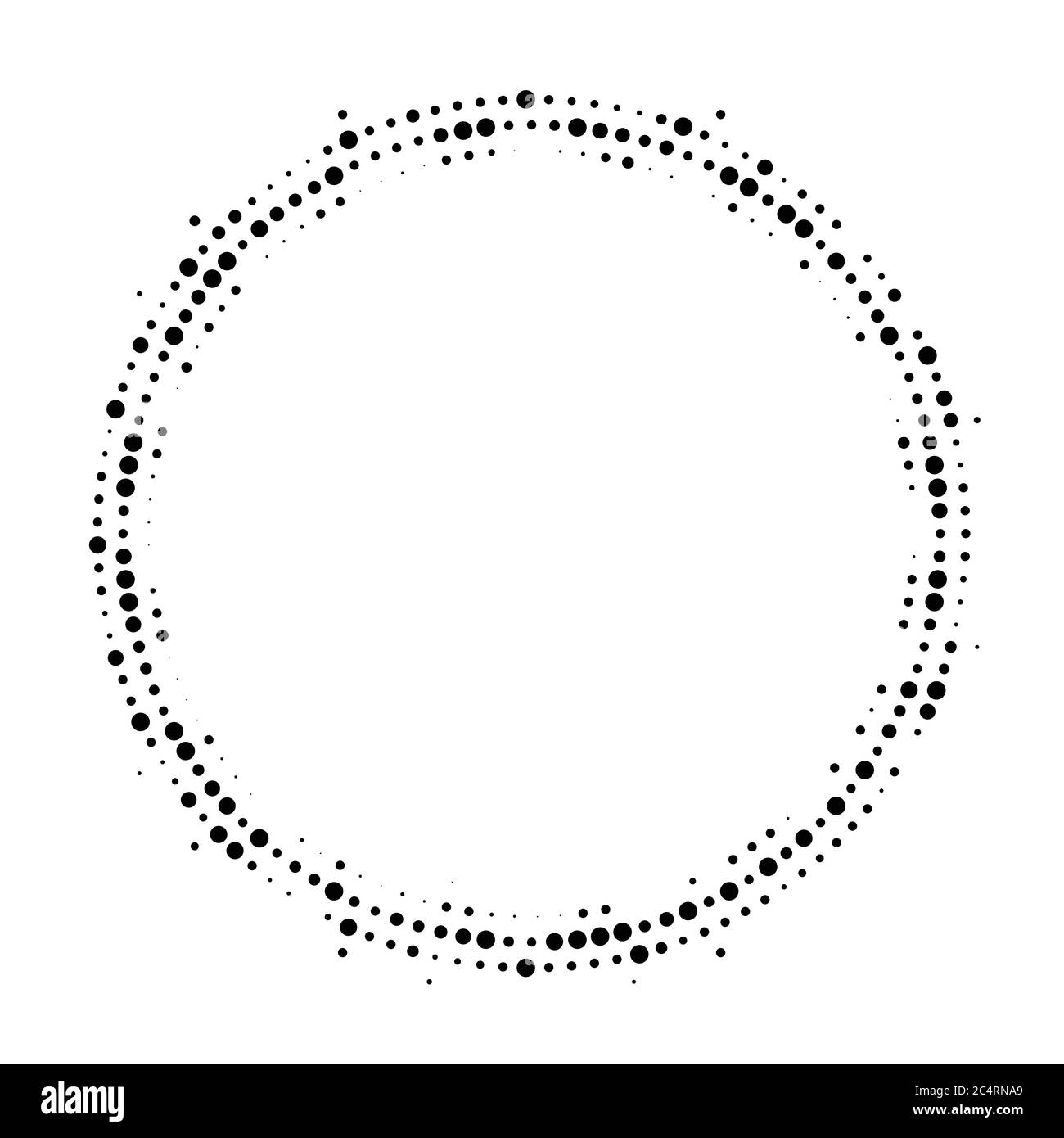 Arrière-plan en pointillés demi-tons distribués de façon circulaire. Motif vectoriel d'effet demi-ton. Points circulaires isolés sur fond blanc. Illustration de Vecteur