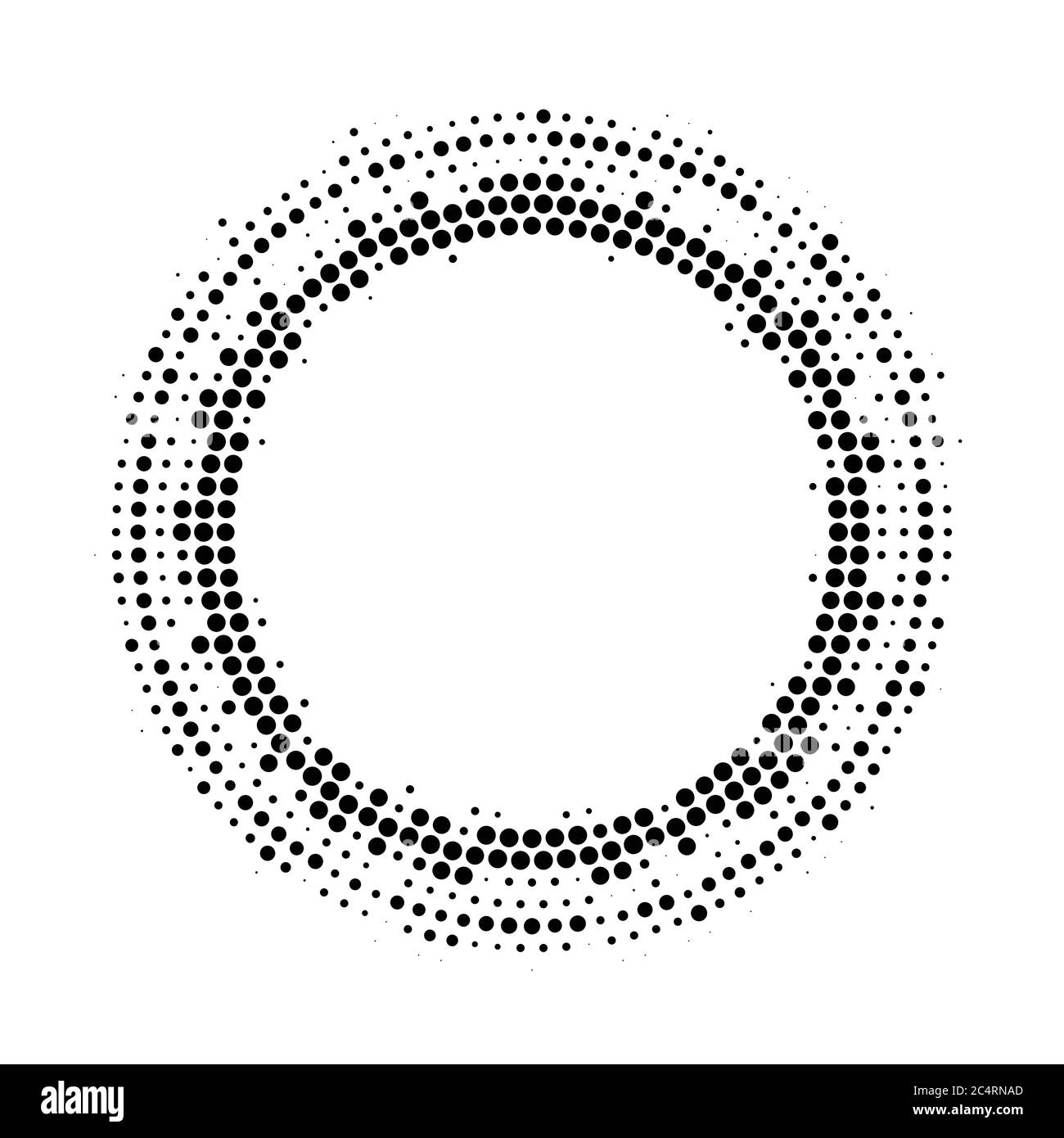 Arrière-plan en pointillés demi-tons distribués de façon circulaire. Motif vectoriel d'effet demi-ton. Points circulaires isolés sur fond blanc. Illustration de Vecteur