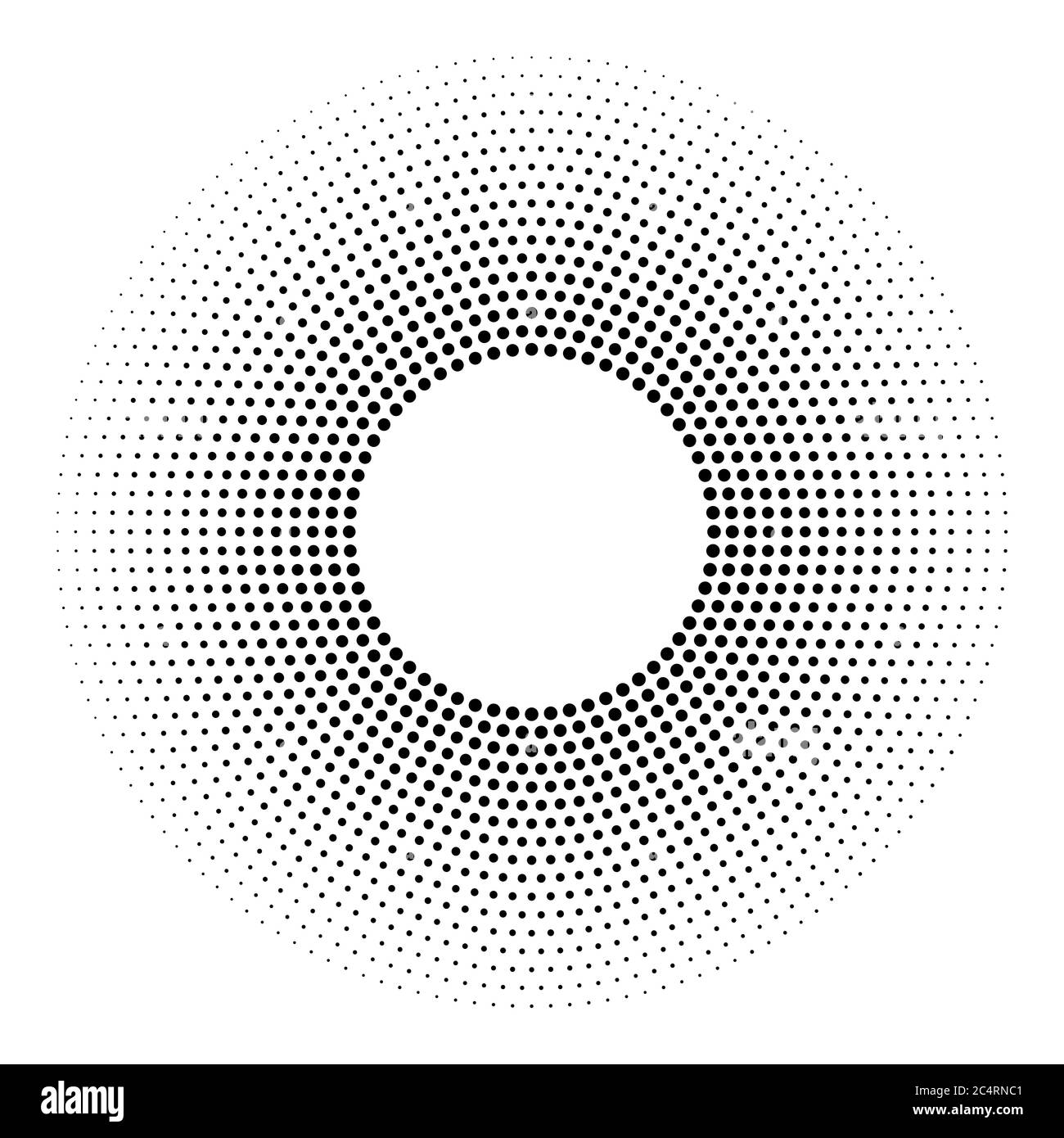 Arrière-plan en pointillés demi-tons distribués de façon circulaire. Motif vectoriel d'effet demi-ton. Points circulaires isolés sur fond blanc. Illustration de Vecteur