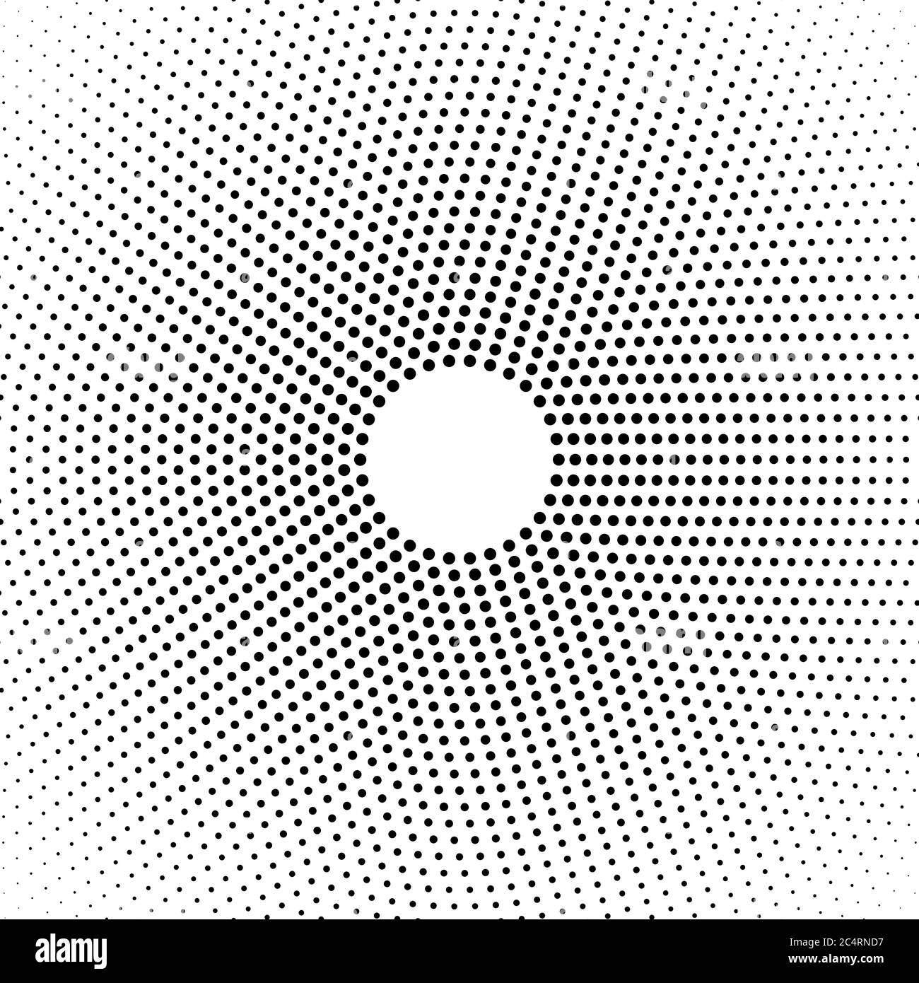 Arrière-plan en pointillés demi-tons distribués de façon circulaire. Motif vectoriel d'effet demi-ton. Points circulaires isolés sur fond blanc. Illustration de Vecteur