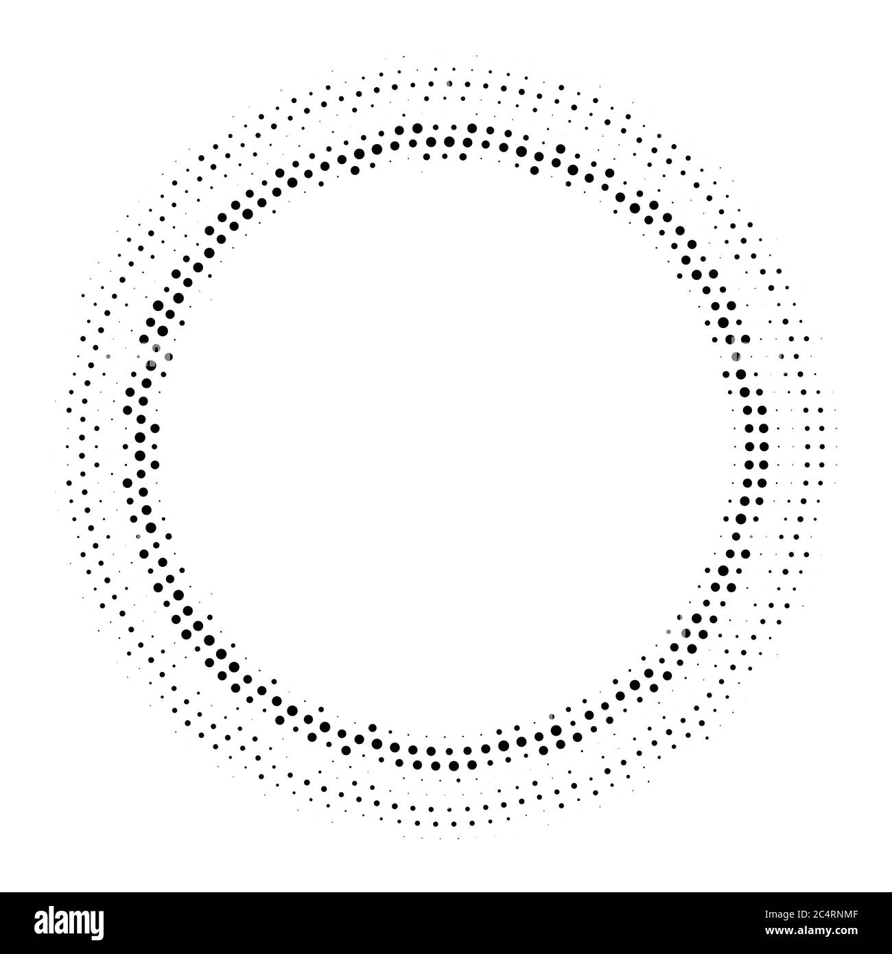Arrière-plan en pointillés demi-tons distribués de façon circulaire. Motif vectoriel d'effet demi-ton. Points circulaires isolés sur fond blanc. Illustration de Vecteur