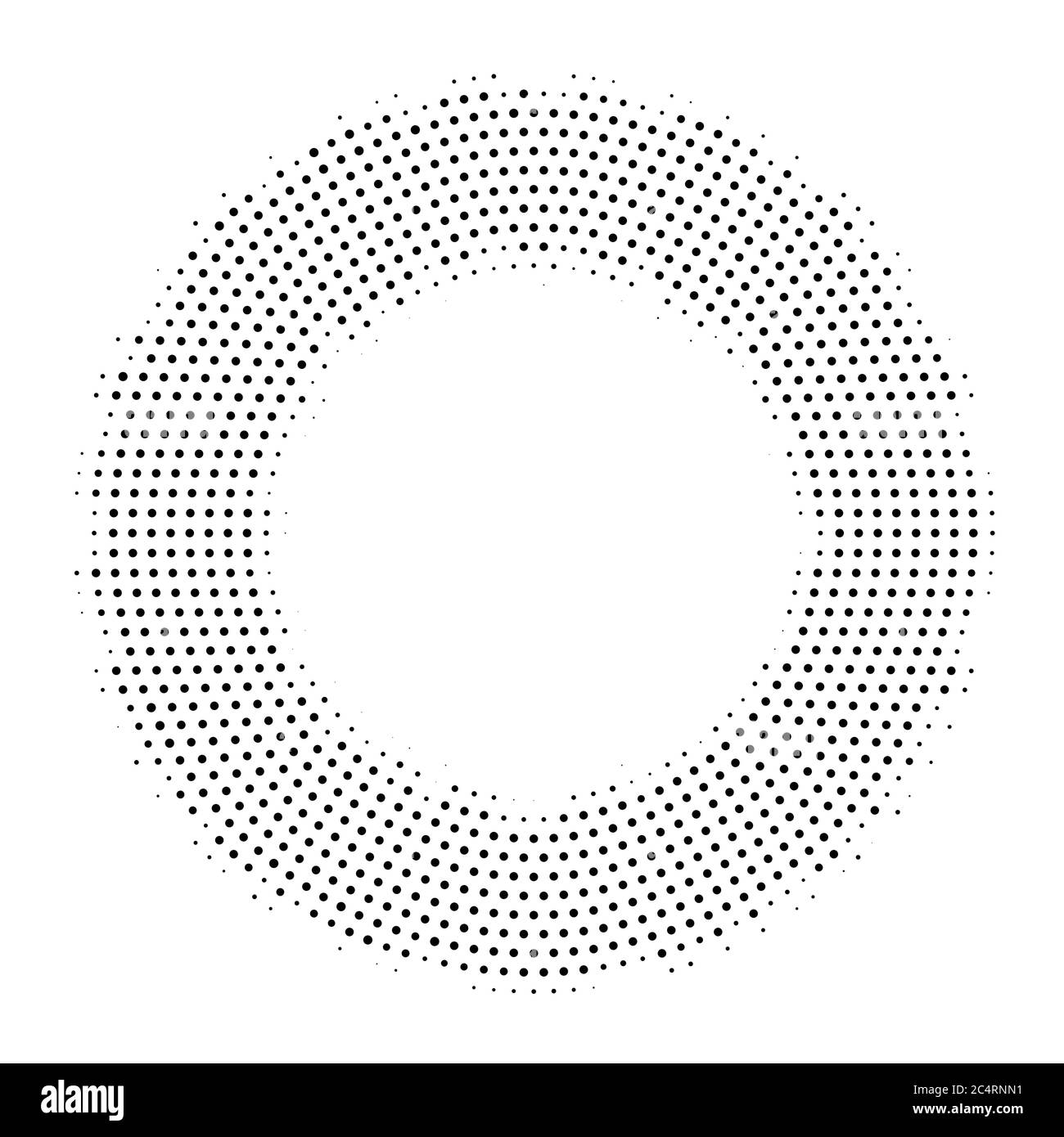 Arrière-plan en pointillés demi-tons distribués de façon circulaire. Motif vectoriel d'effet demi-ton. Points circulaires isolés sur fond blanc. Illustration de Vecteur