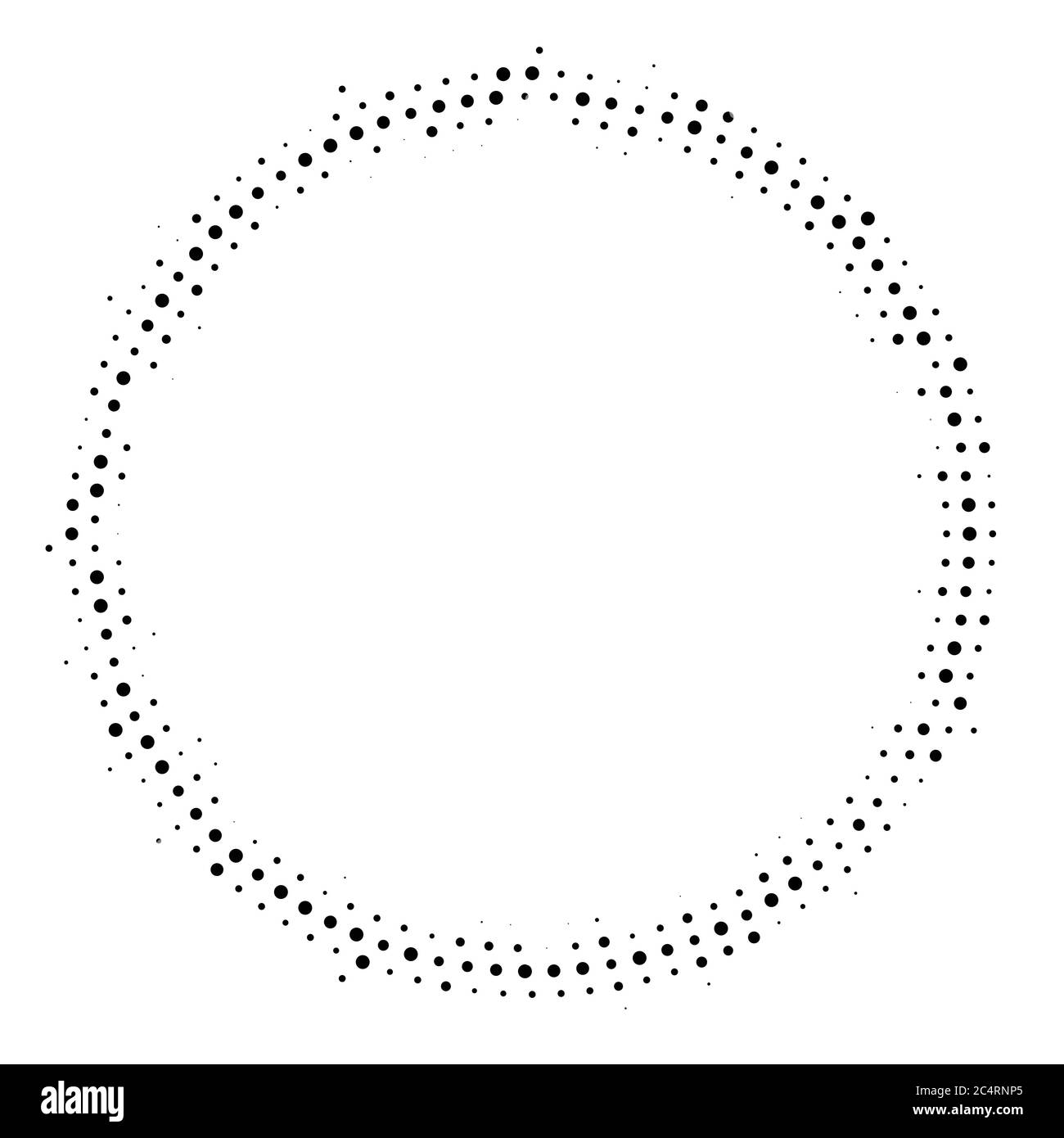 Arrière-plan en pointillés demi-tons distribués de façon circulaire. Motif vectoriel d'effet demi-ton. Points circulaires isolés sur fond blanc. Illustration de Vecteur