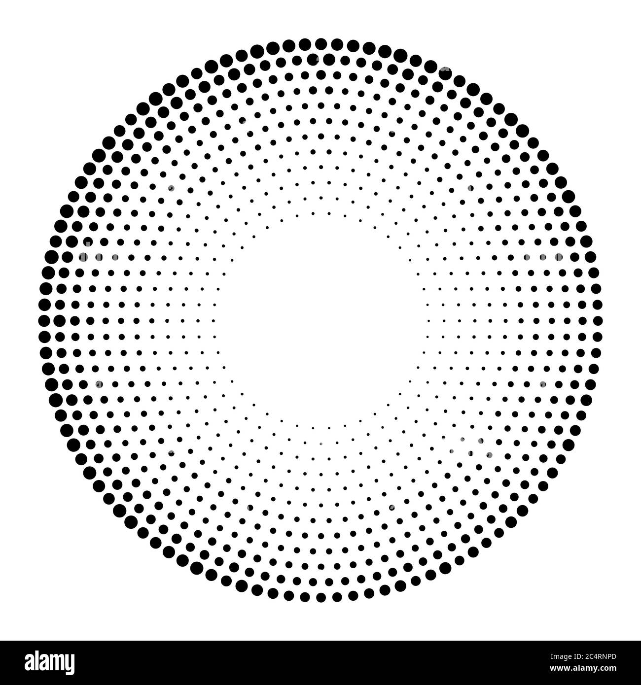 Arrière-plan en pointillés demi-tons distribués de façon circulaire. Motif vectoriel d'effet demi-ton. Points circulaires isolés sur fond blanc. Illustration de Vecteur