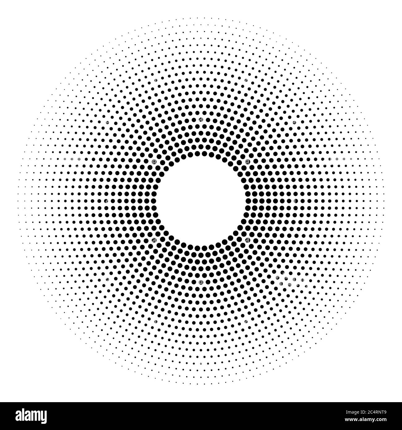 Arrière-plan en pointillés demi-tons distribués de façon circulaire. Motif vectoriel d'effet demi-ton. Points circulaires isolés sur fond blanc. Illustration de Vecteur