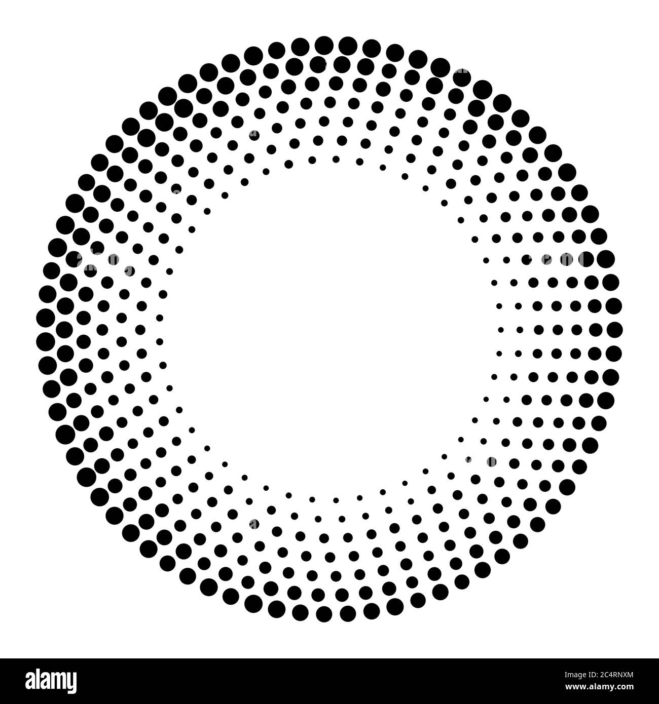 Arrière-plan en pointillés demi-tons distribués de façon circulaire. Motif vectoriel d'effet demi-ton. Points circulaires isolés sur fond blanc. Illustration de Vecteur