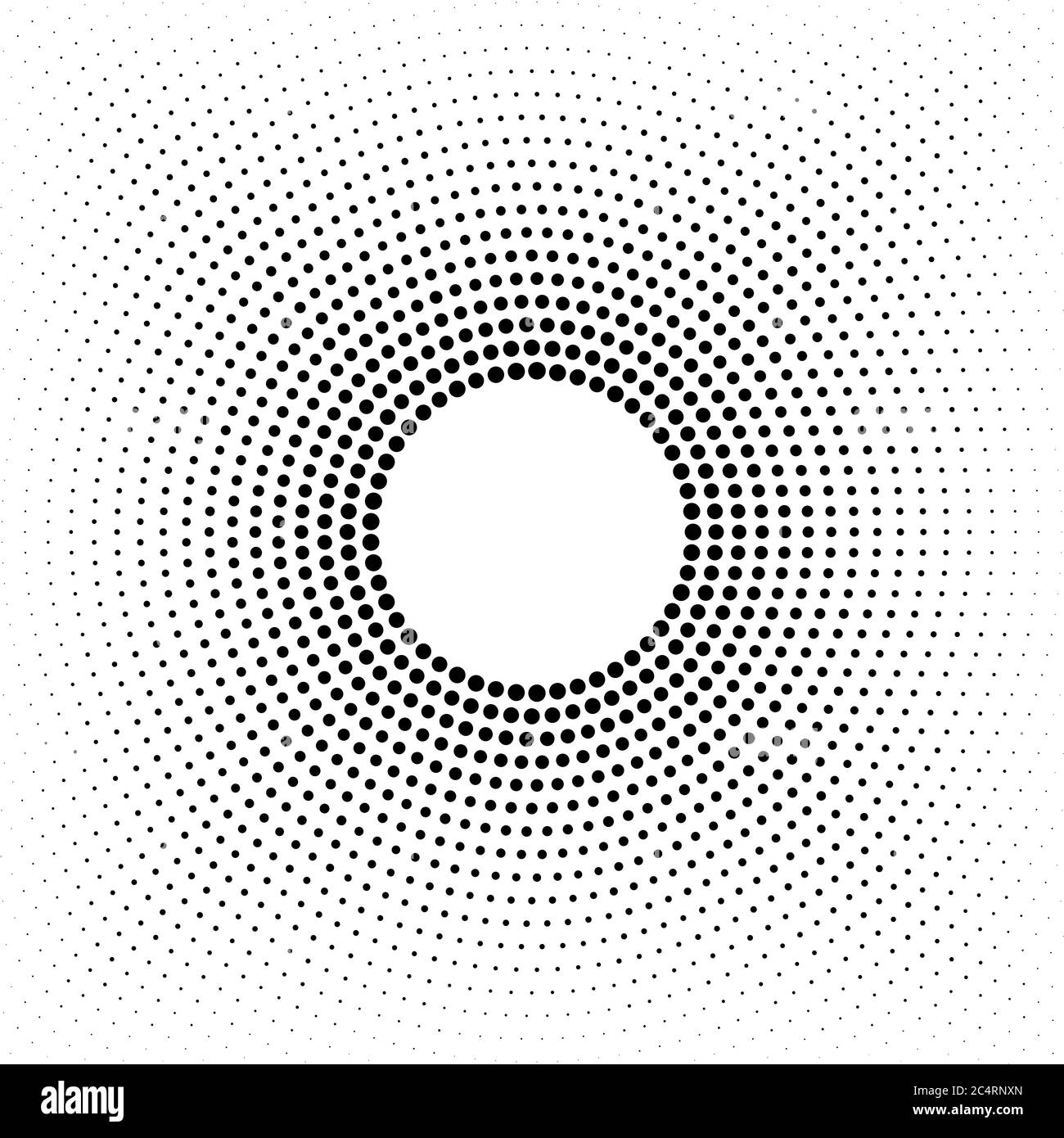 Arrière-plan en pointillés demi-tons distribués de façon circulaire. Motif vectoriel d'effet demi-ton. Points circulaires isolés sur fond blanc. Illustration de Vecteur