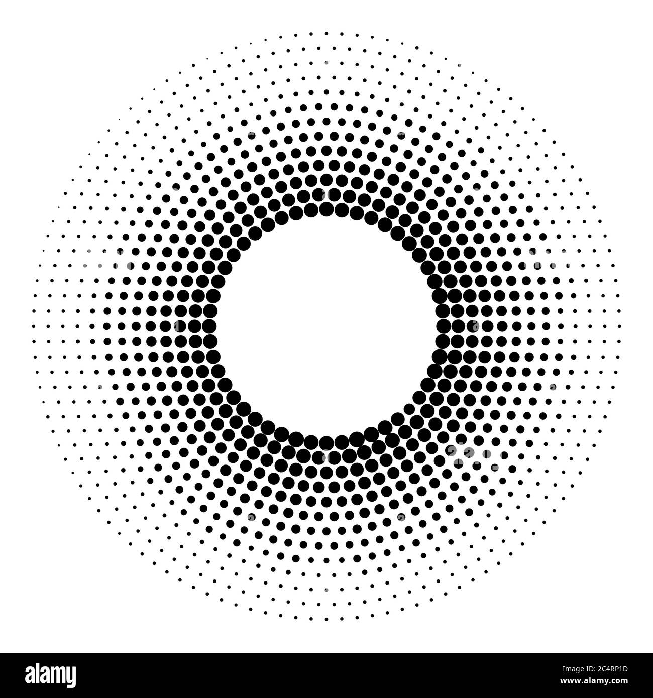 Arrière-plan en pointillés demi-tons distribués de façon circulaire. Motif vectoriel d'effet demi-ton. Points circulaires isolés sur fond blanc. Illustration de Vecteur