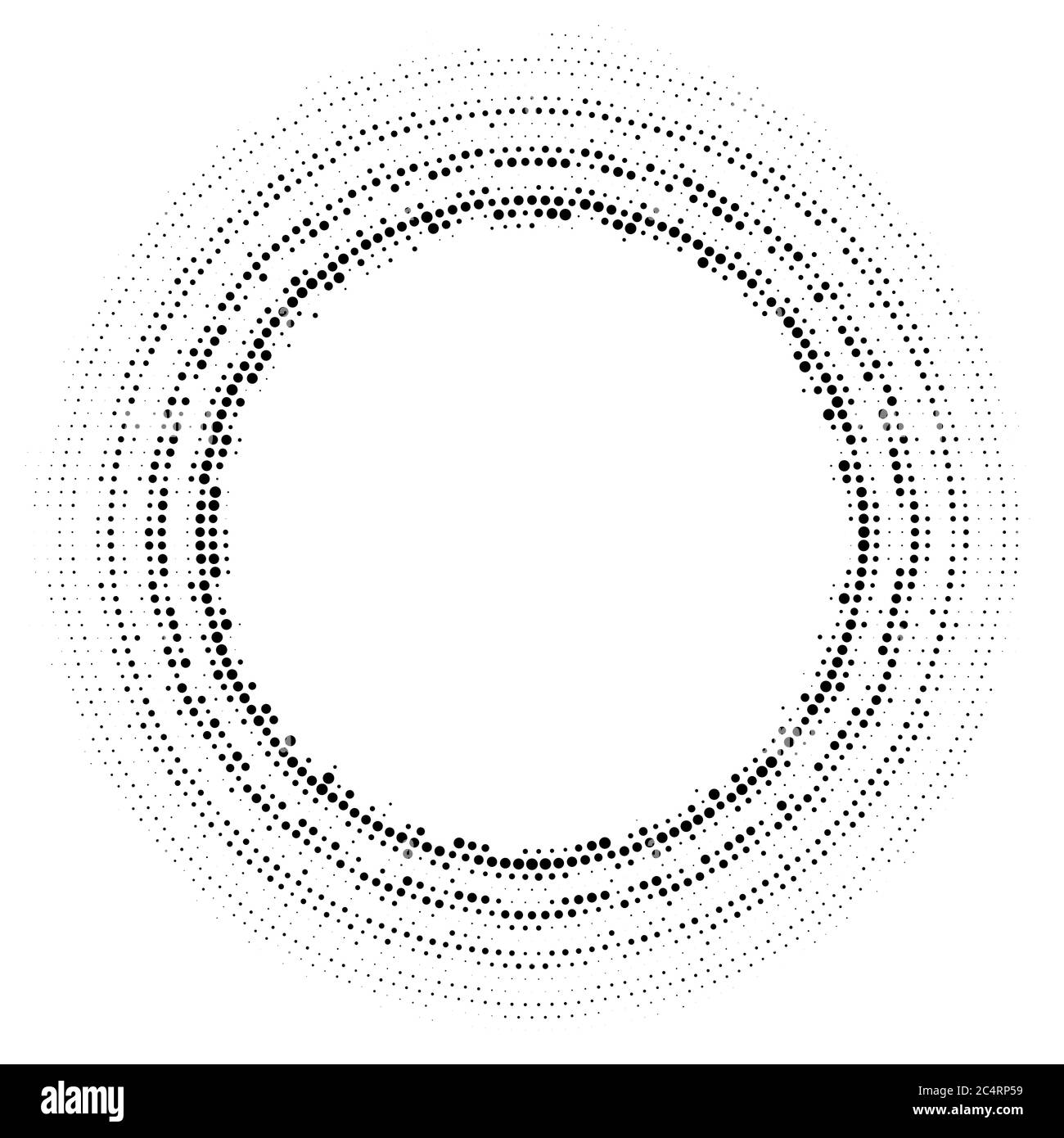 Arrière-plan en pointillés demi-tons distribués de façon circulaire. Motif vectoriel d'effet demi-ton. Points circulaires isolés sur fond blanc. Illustration de Vecteur