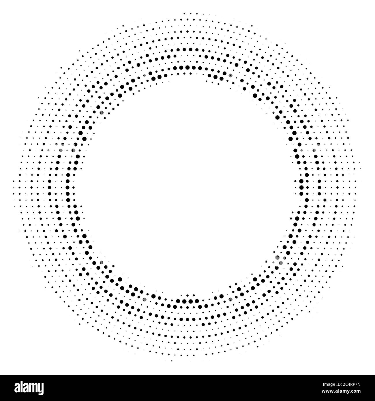Arrière-plan en pointillés demi-tons distribués de façon circulaire. Motif vectoriel d'effet demi-ton. Points circulaires isolés sur fond blanc. Illustration de Vecteur