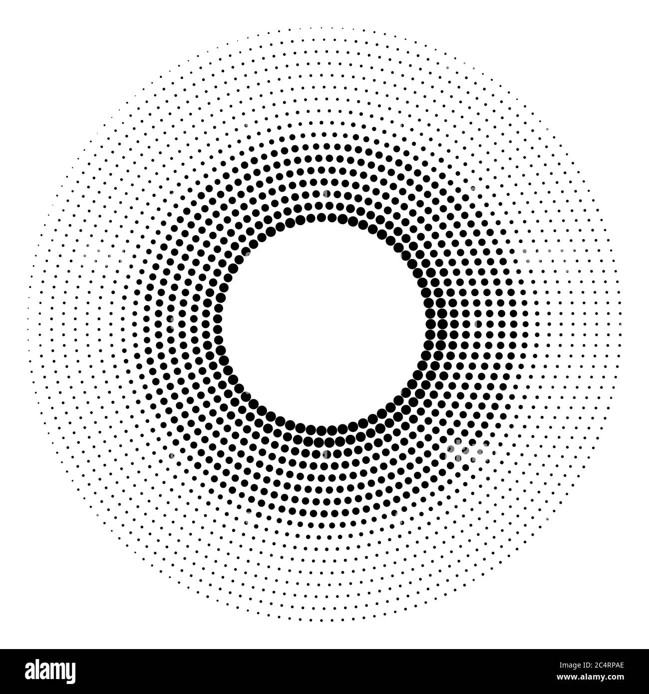 Arrière-plan en pointillés demi-tons distribués de façon circulaire. Motif vectoriel d'effet demi-ton. Points circulaires isolés sur fond blanc. Illustration de Vecteur