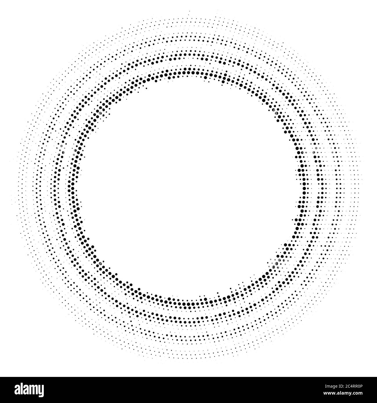 Arrière-plan en pointillés demi-tons distribués de façon circulaire. Motif vectoriel d'effet demi-ton. Points circulaires isolés sur fond blanc. Illustration de Vecteur
