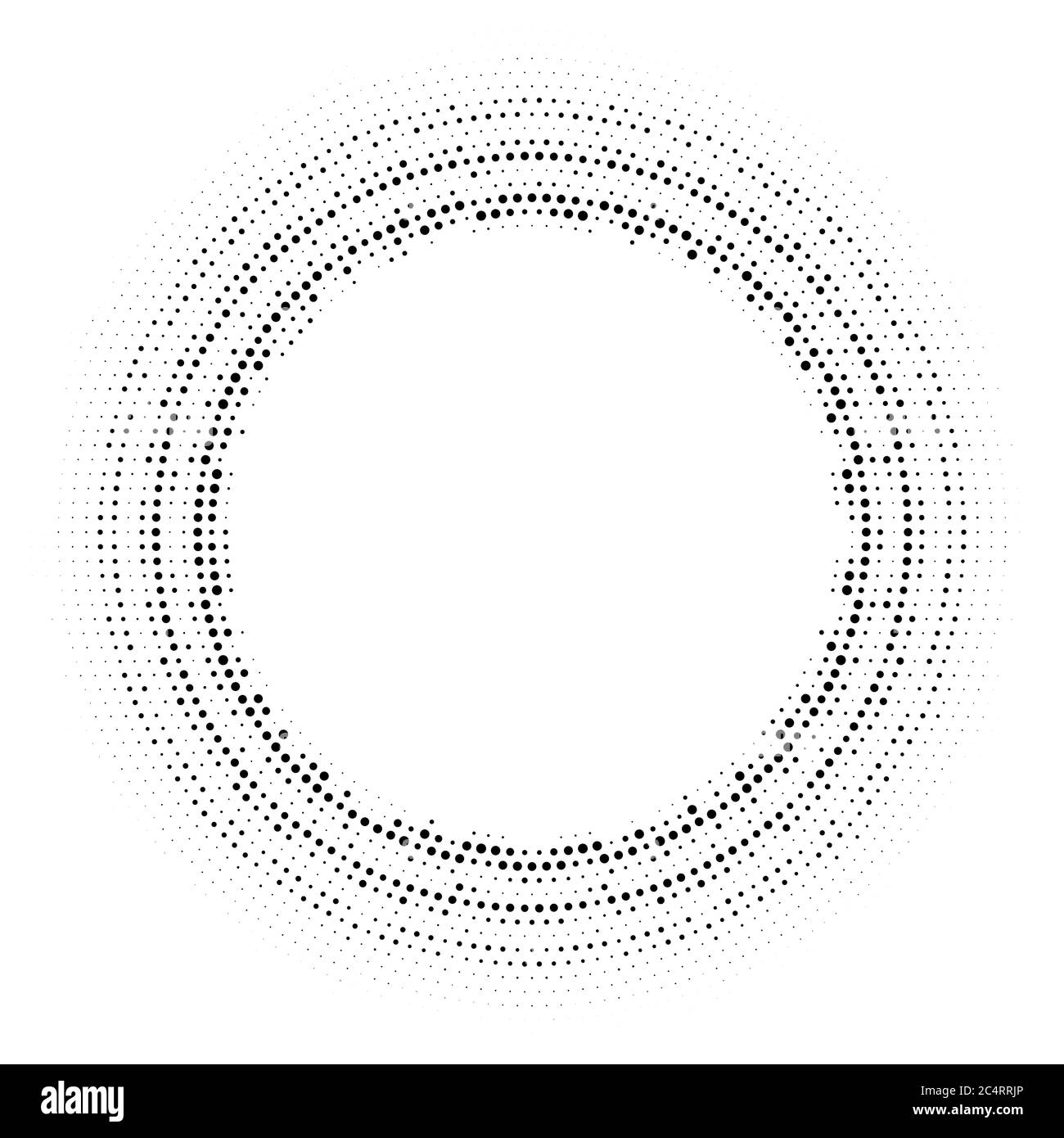 Arrière-plan en pointillés demi-tons distribués de façon circulaire. Motif vectoriel d'effet demi-ton. Points circulaires isolés sur fond blanc. Illustration de Vecteur