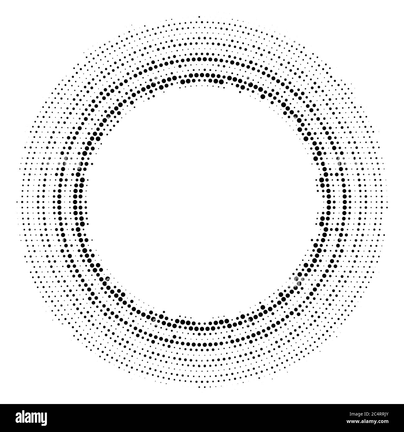 Arrière-plan en pointillés demi-tons distribués de façon circulaire. Motif vectoriel d'effet demi-ton. Points circulaires isolés sur fond blanc. Illustration de Vecteur